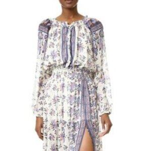 LoveShackFancy Silk Floral Blue Cream Maxi Dress XS $400